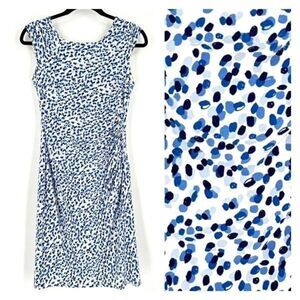 Lauren Ralph Lauren Women's Blue Dot Ruched Sleeveless Sheath Dress White Size 2